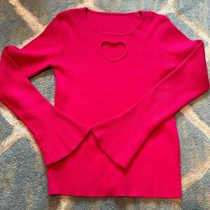 Hot pink sweater heart cutout, bell sleeves, never used